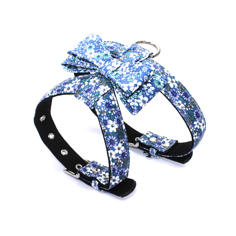 No Pull Leather Adult Dog Walking Training Harness With Bow Floral Design